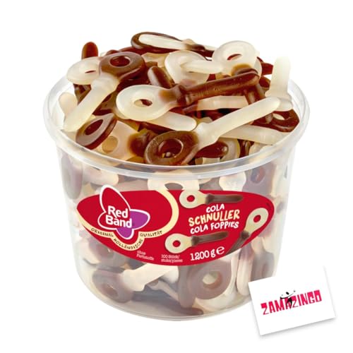 Red Band Cola Schnuller Fruchtgummi 100 stk. 1200g | natürlichen Farbstoffen | Cola Geschmack für Naschkatzen | Teilen und Verschenken + Zama4Zingo Karte (Cola Schnuller) von Zama4Zingo