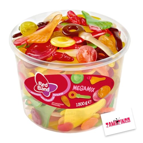 Red Band Mega Mix Fruchtgummi 1300g | natürlichen Farbstoffen | Gemischter Geschmack für Naschkatzen | Teilen und Verschenken + Zama4Zingo Karte (Mega-Mix) von Zama4Zingo