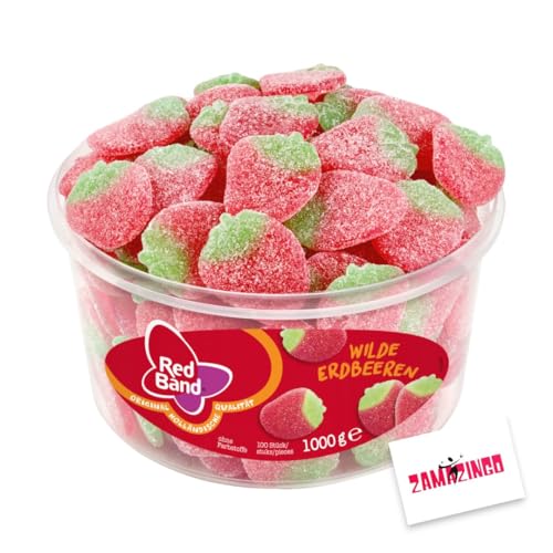 Red Band Wilde Erdbeeren Fruchtgummi 100 stk. 1200g | Ohne Farbstoffen | saurer Geschmack für Naschkatzen | Teilen und Verschenken + Zama4Zingo Karte (Wilde Erdbeere) von Zama4Zingo