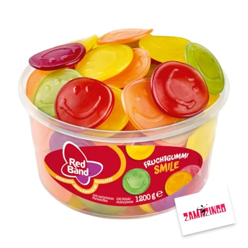 Red Band Smile Fruchtgummi 100 stk. 1200g | natürlichen Farbstoffen | Fruchtiger Geschmack für Naschkatzen | Teilen und Verschenken + Zama4Zingo Karte von Zama4Zingo