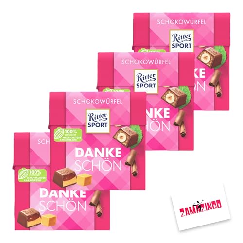 Ritter Sport Dankeschön Schokowürfel 22 stk. 176g (4er Pack) | Danke Sehr Pralinen zum schenken + Zama4Zingo Karte von Zama4Zingo