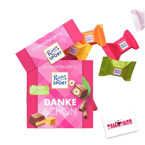 Ritter Sport Dankeschön Schokowürfel 22 stk. 176g | Danke sehr Pralinen zum schenken + Zama4Zingo Karte (1er Pack, Dankeschön) von Zama4Zingo