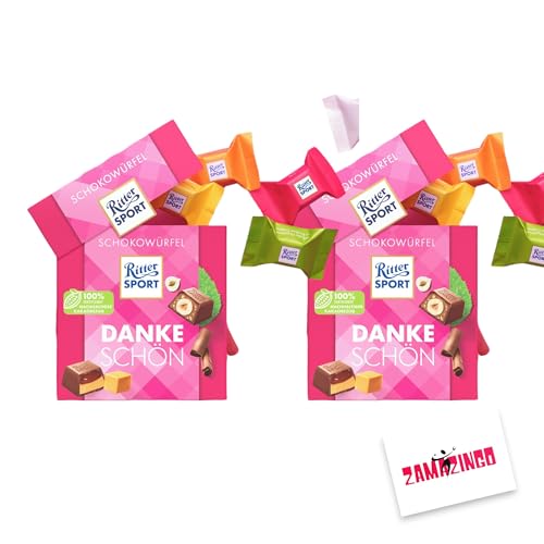 Ritter Sport Dankeschön Schokowürfel 22 stk. 176g | Danke sehr Pralinen zum schenken + Zama4Zingo Karte (2er Pack, Dankeschön) von Zama4Zingo