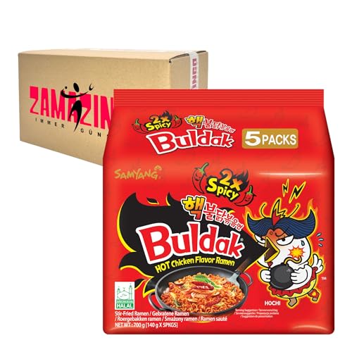 Samyang Buldak Instant Nudeln HALAL mit 2x Spicy Hot Chicken 140g | Hot Chicken Ramen Flavour (5er Pack) von Zama4Zingo
