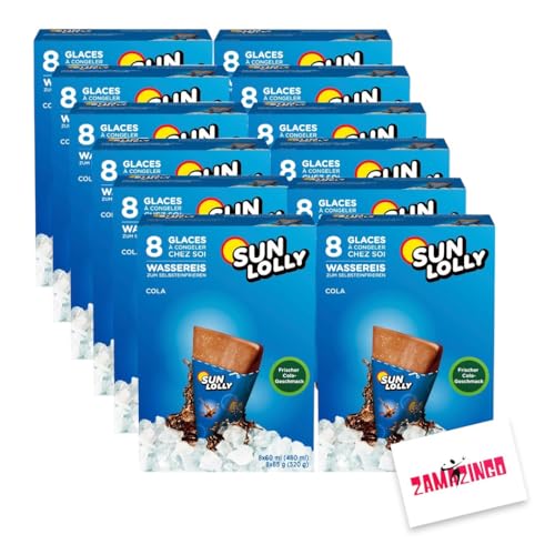 Sun Lolly Wassereis Cola mit Cola-Geschmack 8 x 60ml (12er Pack, Cola) | GLUTEN-, und LAKTOSEFREI | Stangeneis fürr Sommer + Zama4Zingo Karte von Zama4Zingo