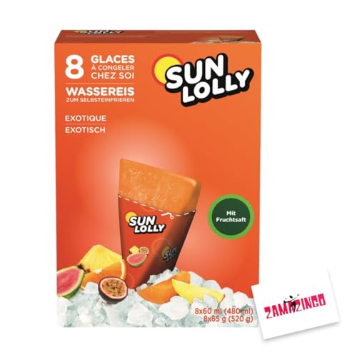 Sun Lolly Wassereis Exotisch mit Fruchtsaft 8 x 60ml (1er Pack, Exotisch) | GLUTEN-, und LAKTOSEFREI | Stangeneis für Sommer + Zama4Zingo Karte von Zama4Zingo