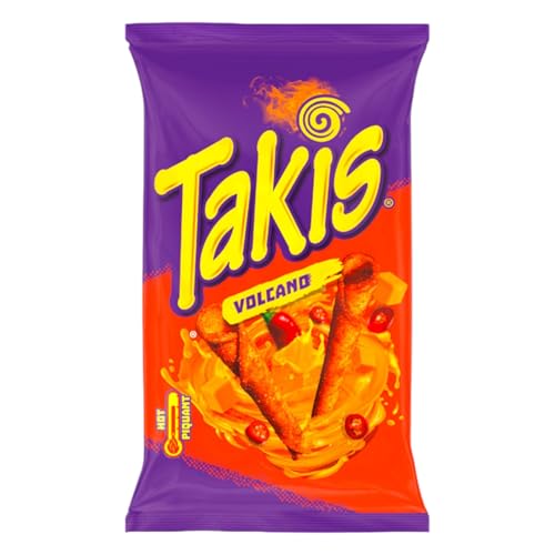 Takis Volcano Hot Maischips mit Käsegeschmack 100g (1er Pack) | Knusprige, frittierte gerollte Snacks | Pikant und würzig von Zama4Zingo