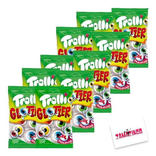 Trolli Glotzer Halloween Schaumzucker-Gummibonbon mit saurer Füllung | Gruselige Augenform | 4 stk. 75g (10er Pack, Trolli Glotzer 75g) von Zama4Zingo