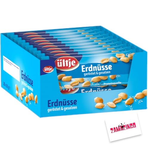 Ültje Erdnüsse gesalzen & geröstet | VEGAN | 20 x 50g | einzeln verpackt, PROTEINQUELLE, ideal als Snack, Display für unterwegs, Riegel Format, knusprig und lecker + Zama4Zingo Karte von Zama4Zingo