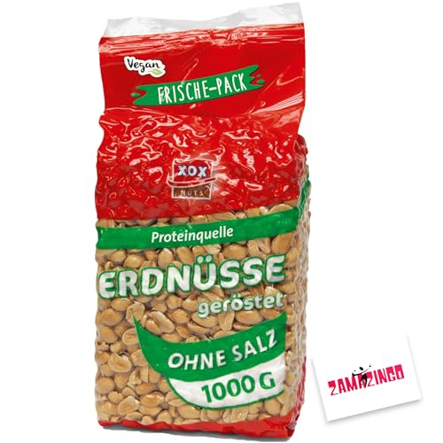 XOX Erdnüsse Ungesalzen | VEGAN | geröstet 1kg - Vakuumverpackt, Reich an Proteinen, Perfekt für Snacks und Rezepte + Zama4Zingo Karte von Zama4Zingo