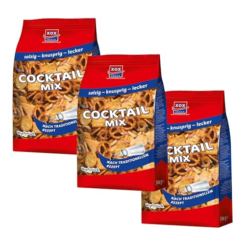 XOX Party Cocktail Mix 1Kg | Vegetarisch! | Party Mix Mischung aus gesalzenem Laugen- und Weizengebäck (Cocktail Mix 300g, 3er Spar Pack) von Zama4Zingo