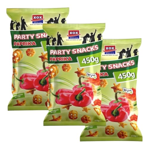 XOX Party Snacks Paprika VEGAN 450g (3er Pack) | Knuspriger Snackgenuss mit würzigem Paprikageschmack | Perfekt für Partys & gemütliche Abende von Zama4Zingo