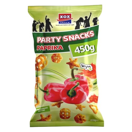 XOX Party Snacks Paprika VEGAN 450g | Knuspriger Snackgenuss mit würzigem Paprikageschmack | Perfekt für Partys & gemütliche Abende | Lecker & rein pflanzlich von Zama4Zingo