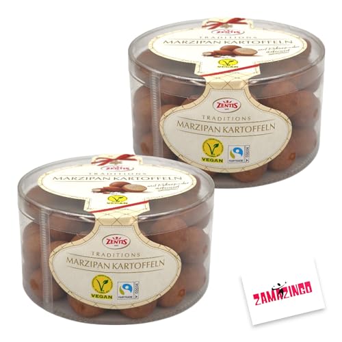 Zentis Marzipan Kartoffeln 500g | mit Kakaopuder verfeinert | Vegan und Fairtrade Schokolade verpackt inklusive Zama4zingo Karte (2er Pack) von Zama4Zingo