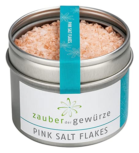 Zauber der Gewürze Pink Salt Flakes – Feine rosa Salzflocken mit natürlichem Eisengehalt, hochwertiges rosa Salz zum Nachwürzen und Verfeinern, 65 g von Zauber der Gewürze