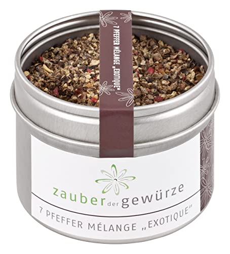 Zauber der Gewürze 7 Pfeffer Mélange Exotique, edle 7 Pfeffer Gewürzmischung grob gemahlen, Sieben Pfeffer-Mix, Premium-Qualität, 55g von Zauber der Gewürze