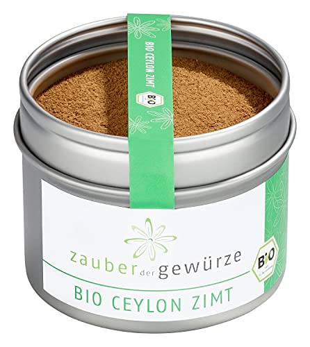 Zauber der Gewürze Ceylon Zimt BIO gemahlen, Zimtpulver, 100% natürlich ohne Zusätze, wenig Cumarin, Premium-Qualität in wiederverschließbarer Aroma-Dose, 45 g von Zauber der Gewürze