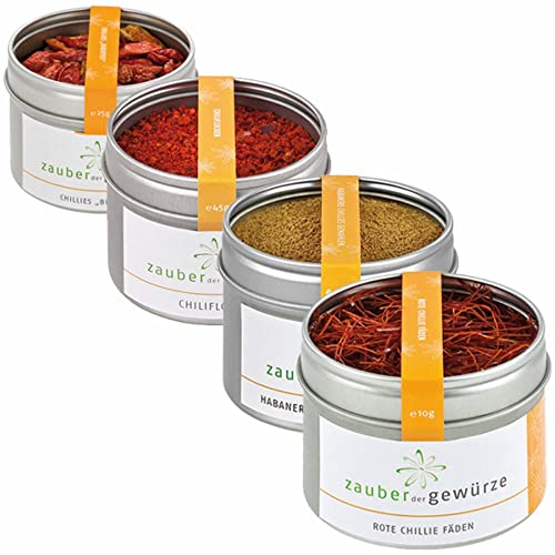 Zauber der Gewürze Das Hot & Spicy Gewürze Set | 4 scharfe Gewürze im Gewürzset, Premium-Qualität, Gewürze Geschenkset für Frauen & Männer oder als Geschenk für Hobbyköche & Genießer, 160 g von Zauber der Gewürze