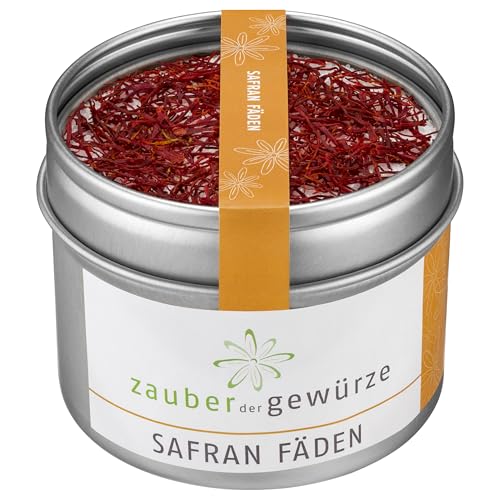 Zauber der Gewürze Safran Fäden, Safranfäden der höchsten Qualitätsstufe ISO Cat. 1 (=Coupé), echter Safran in Premium-Qualität, wiederverschließbare Aroma-Dose, 0,5 g von Zauber der Gewürze