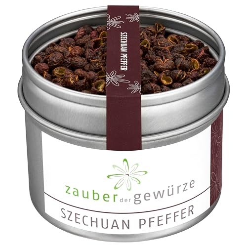 Zauber der Gewürze Szechuan Pfeffer – Exotische Pfefferkörner mit zitronigem Aroma und leichter Schärfe, ideal für Huhn, Enten- und Wokgerichte, 35 g von Zauber der Gewürze