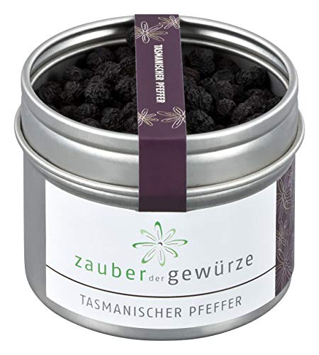 Zauber der Gewürze Tasmanischer Bergpfeffer – Tasmanische Pfefferkörner, einzigartiger Gourmet-Pfeffer mit leichter Schärfe und süßlichem Geschmack, ideal zum Marinieren von Fleisch, 40 g von Zauber der Gewürze