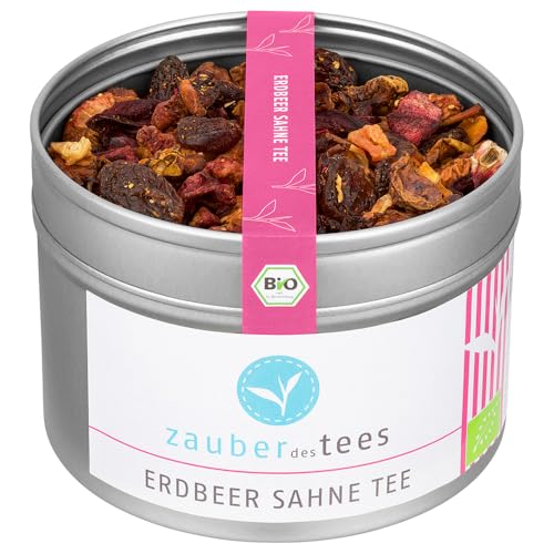 Zauber der Gewürze Erdbeer Sahne Tee Bio – Früchtetee mit natürlichen Erdbeer- und Sahnearomen, ideal für entspannte Teemomente, 70 g von Zauber des Tees