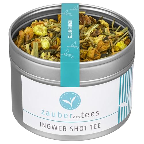 Zauber der Gewürze Ingwer Shot Tee – Grüner Kräutertee mit intensivem Ingwergeschmack und Kurkuma für einen kräftigen Immunboost, 95 g von Zauber des Tees