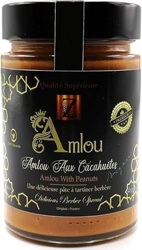 Amlou mit gerösteten Erdnüssen 400g Topf - 100% natürlicher marokkanischer Aufstrich, mit Arganöl & Orangenblütenhonig von Zayti