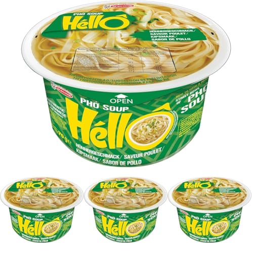 HELLO PHO Instantreisnudeln, Huhn, glutenfrei - 1 x 70 g (Packung mit 4) von Zeelec