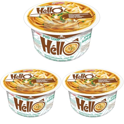 HELLO PHO Instantreisnudeln, Rind, glutenfrei - 1 x 70 g (Packung mit 3) von Zeelec