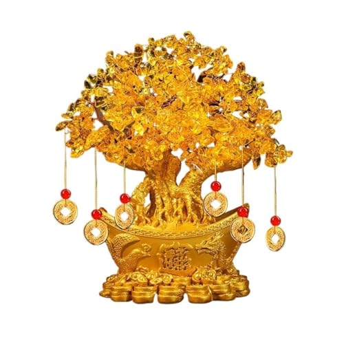 Feng Shui Baumdekoration für den Innenbereich, Citrin-Kristall-Geldbaum, goldener Barrenboden, chinesischer Dragoner-Glückskristallbaum, Feng Shui-Dekor, Kupfer-Münzenschnur-Dekoration for Reichtum/Gl von Zephyria