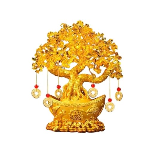 Feng Shui Baumdekoration für den Innenbereich, Citrin-Kristall-Geldbaum, goldener Barrenboden, chinesischer Dragoner-Glückskristallbaum, Feng Shui-Dekor, Kupfer-Münzenschnur-Dekoration for Reichtum/Gl von Zephyria