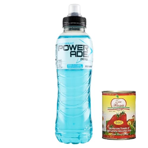 24x Powerade Mountain Blast Zero,Zuckerfreies,Heidelbeergeschmack,kalorienarmes Sport Getränk 500ml PET + 1x Zia Rosa DOP Pomodoro San Marzano Dose von 400g von Zia Rosa