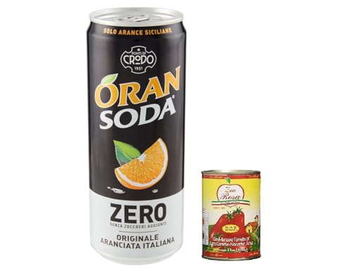 48x Oransoda Zero Erfrischungsgetränk Orangenlemonade, Ohne Zuckerzusatz 33cl + Zia Rosa DOP Pomodoro San Marzano Tomate aus Kampanien Dose von 400g von Zia Rosa