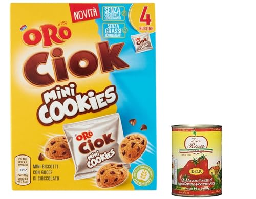 6x Oro Ciok Mini Cookies, knusprige Kekse mit Milchschokoladenstückchen 160g + Zia Rosa DOP Pomodoro San Marzano Dose von 400g von Zia Rosa