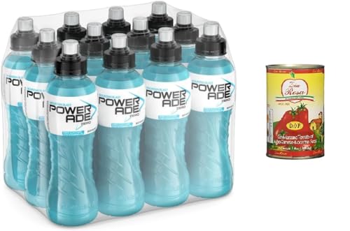 Powerade Mountain Blast Zero Sport Drink – 12 Flaschen à 500 ml, isotonisches Getränk, kalorienarm, mit Sports Cap, Kohlenhydrat- und Elektrolytlösung+Zia Rosa DOP Pomodoro San Marzano Dose von 400g von Zia Rosa