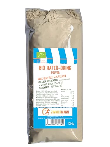 BIO Hafer-Drink Pulver 1000g - Neue Qualität aus Belgien - veganer Milchersatz - laktosefrei - von Zimmermann Sportnahrung von Zimmermann