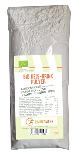 BIO Reis-Drink Pulver 1000g - Neue Qualität aus Belgien - veganer Milchersatz - Laktosefreier + glutenfreier Reisdrink - von Zimmermann Sportnahrung von Zimmermann