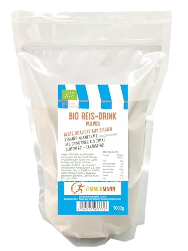 BIO Reis-Drink Pulver 1000g - Neue Qualität aus Belgien - veganer Milchersatz - Laktosefreier + glutenfreier Reisdrink - von Zimmermann Sportnahrung von Zimmermann