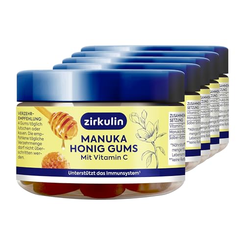 Zirkulin Manuka Honig Gums MGO 300+ (5x 25 Stk.) – mit wertvollen Vitaminen - wohltuende Halsbonbons mit Vitamin C und Salbei-Extrakt - glutenfrei & laktosefrei von Zirkulin