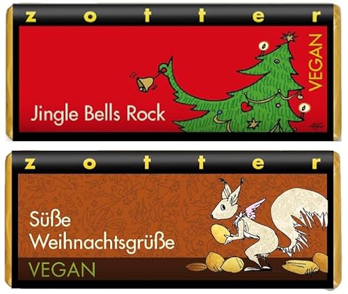 Vegane Weihnachtsgrüße | 2x70g handgeschöpfte Weihnachtsschokolade von Zotter