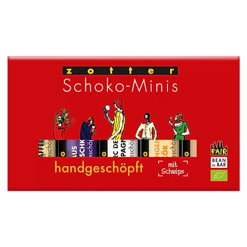 Zotter Bio Handgeschöpfte Schoko-Minis mit Schwips - Schokoladenkreationen in 5 verführerischen Sorten (1x 100 g) Hauszwetschke Dunkle Schokolade Zwetschkenbrandcreme alkoholhaltig Cognac Kaffee von Zotter