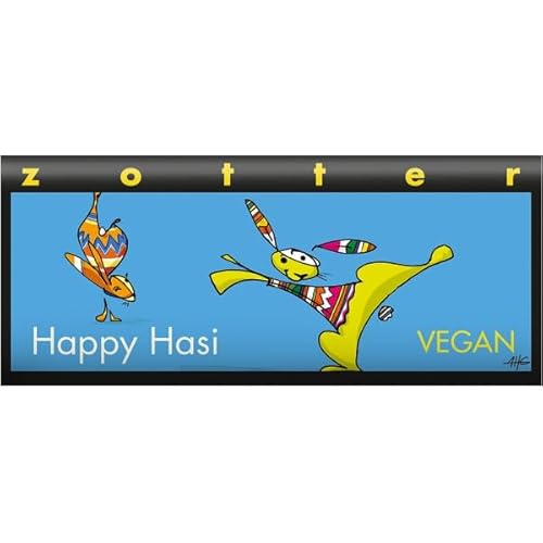 Zotter Dunkle Schokolade "Happy Hasi" mit Zitronen-Marzipan & Mandelnougat, handgeschöpft (70 g) - B von Zotter