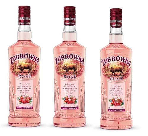 3 Flaschen Zubrowka rose a 0,7L Feiner Vodka-Likör mit Beeren und Wacholder mit Bisongras-Extrakten 32% Vol. von Żubrówka