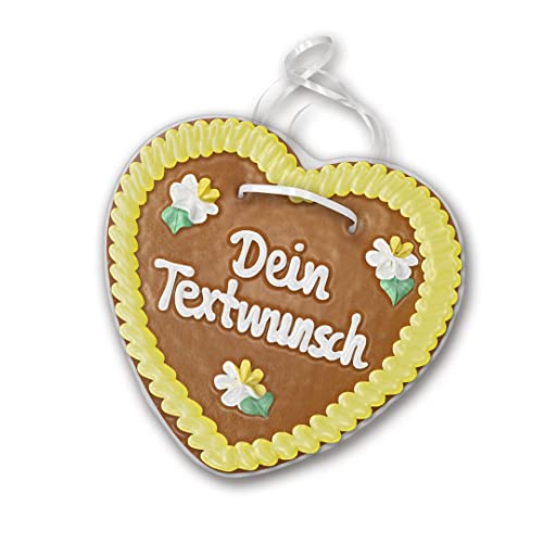 Individuelles Lebkuchenherz 24cm groß / 270g schwer. Original frisches Oktoberfestlebkuchenherz aus MünchenI Konditorei Zuckersucht (gelb) von Zuckersucht