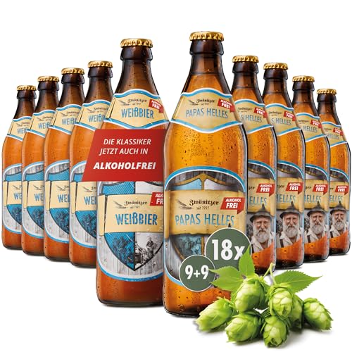 Brauerei Zwönitz – Alkoholfreies Bier 18er Mix mit Papas Helles und Weißbier je 9 x 0,5 Liter/Helles Bier alkoholfrei/Weizenbier alkoholfrei/Geschenke für Bierliebhaber von Zwönitzer handwerklich gebraut