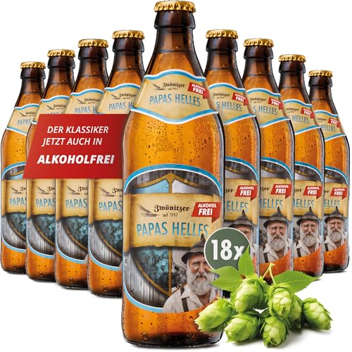 Brauerei Zwönitz Papas Helles alkoholfrei 18 x 0,5 Liter/Helles Bier alkoholfrei/Geschenke für Bierliebhaber/alkoholfreies Bier aus Hallertauer Hopfen von Zwönitzer handwerklich gebraut