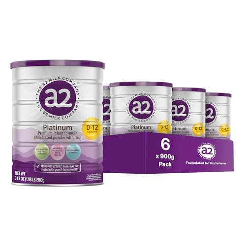 a2 Milk Platinum® Premium Säuglingsnahrung für Babys im Alter von 0-12 Monaten, Milchpulver mit Eisen. Ernährungsphysiologisch vollständig, hergestellt mit Pure and Natural ®, 100 ml Dose, 6 Stück von a2 Milk