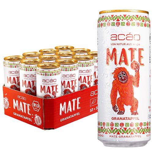 acáo Bio Mate Granatapfel (12 × 330 ml Dose) – super fruchtig, kalorienarm – Natural Energy Drink, koffeinhaltiges Erfrischungsgetränk – Mate Tee von acáo