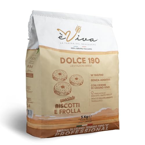 Agricola Piano – Dolce 190 | Weichweizenmehl Typ 550 5 kg - Natürliches italienisches Mehl ohne Zusatzstoffe, mit lebendem Weizenkeim - Ideal für Kekse, Mürbeteig von agricola PIANO